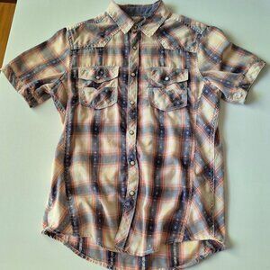Men's Short-Sleeve Plaid Snap Up Shirt - Multi-Color BKE Small Fits Like an XS